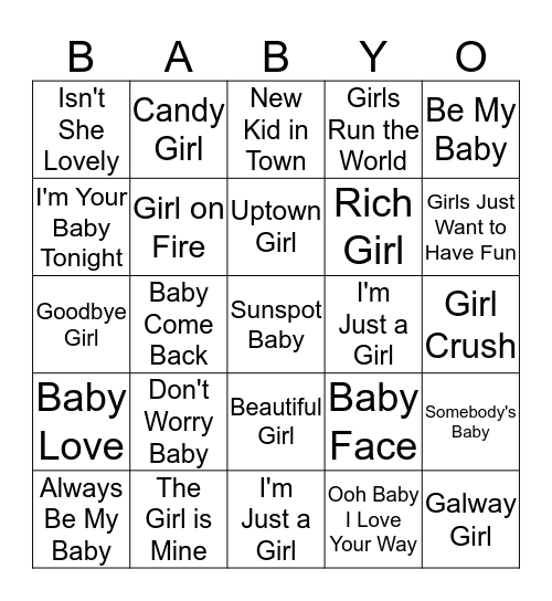 Baby "O" Bingo Card