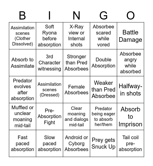 Bingo: Cell Vore Edition Bingo Card