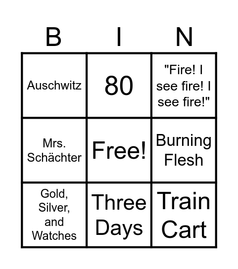 Night: Section 3 Bingo Card