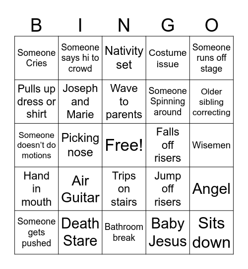 Christmas Program Bingo Card
