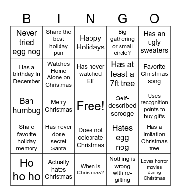 Holiday Bingo Card