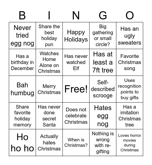 Holiday Bingo Card