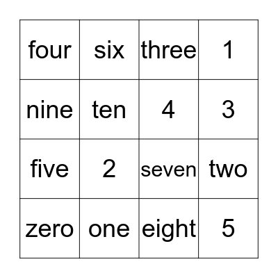 Number Bingo Card