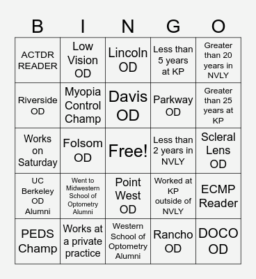 North Valley BINGO Card