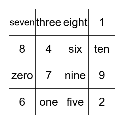 Number Bingo Card
