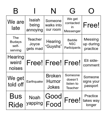 NSC BINGO Card