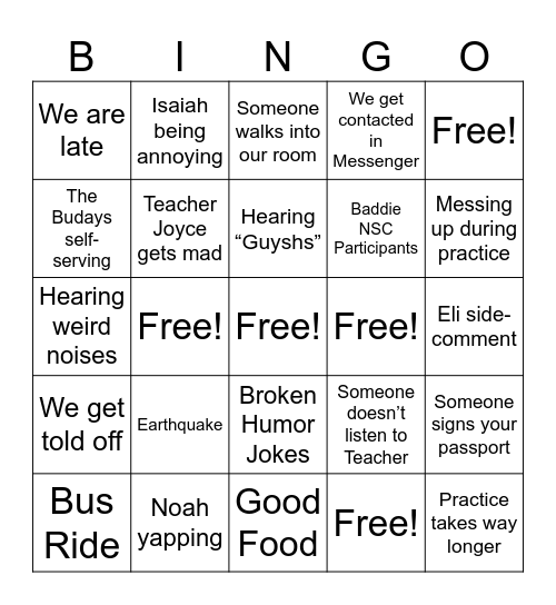 NSC BINGO Card