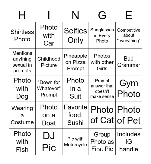 Hinge Bingo Card