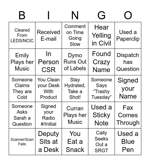 Office Tomfoolery Bingo Card