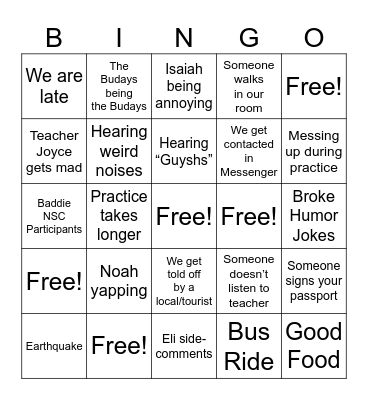 NSC BINGO Card