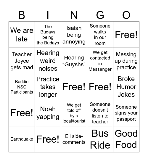 NSC BINGO Card