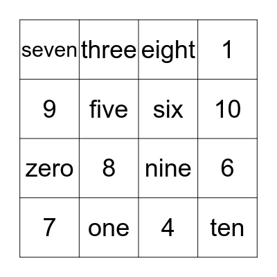 Number Bingo Card