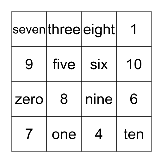 Number Bingo Card