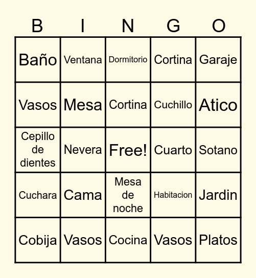 Partes de la Casa Bingo Card