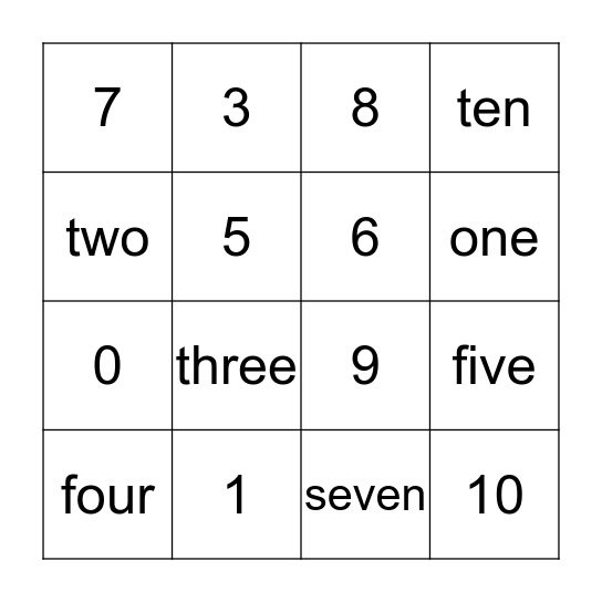 Number Bingo Card