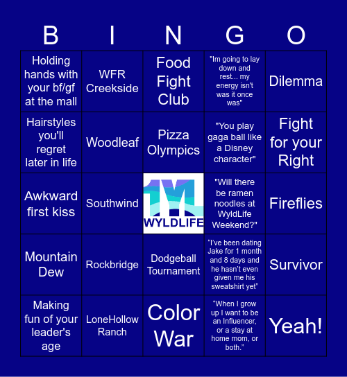 WyldLife Bingo Card