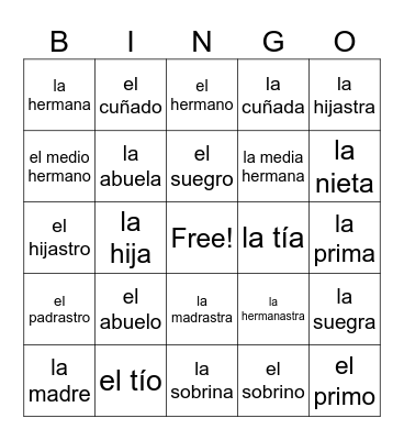 La Familia Bingo Card