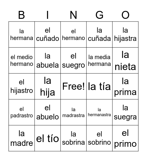 La Familia Bingo Card