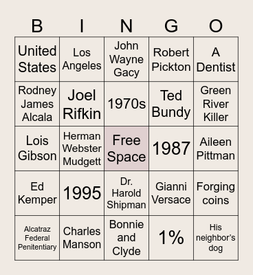 True Crime Bingo Card