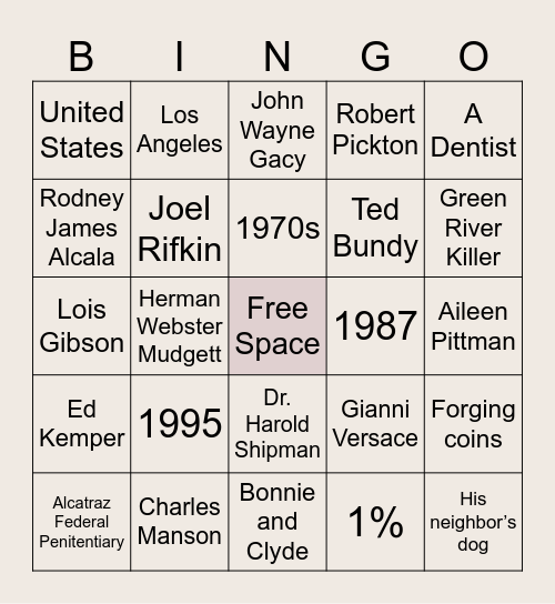 True Crime Bingo Card