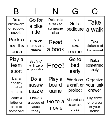 Self-Care Bingo Card