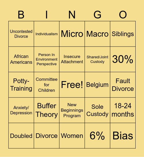 DIVORCE Bingo Card