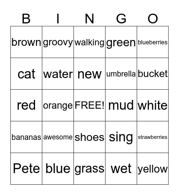 Pete the Cat Bingo Card