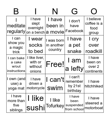 SEA LIFE PEOPLE Bingo Card