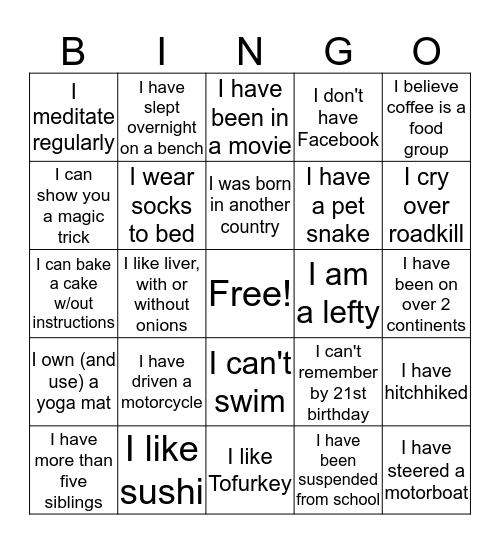 SEA LIFE PEOPLE Bingo Card