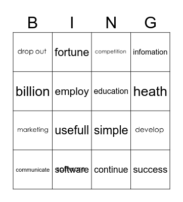 Bill gate vocabulary Bingo Card