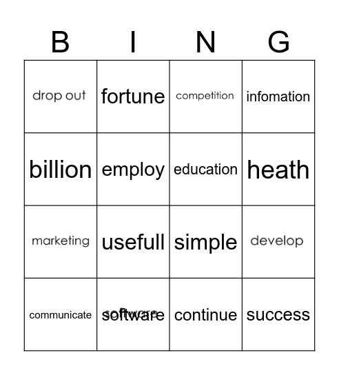 Bill gate vocabulary Bingo Card