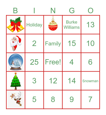 Holiday Bingo Card