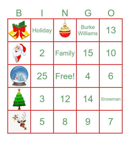 Holiday Bingo Card