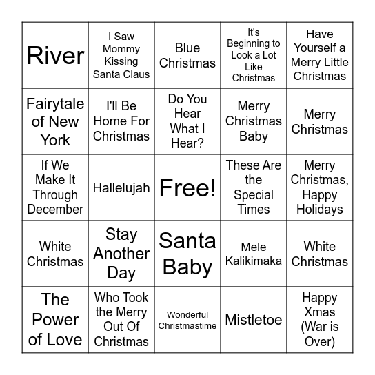 Christmas Singo Bingo Card