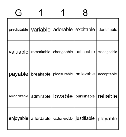 Gold 118 Bingo Card