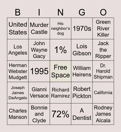 True Crime Bingo Card