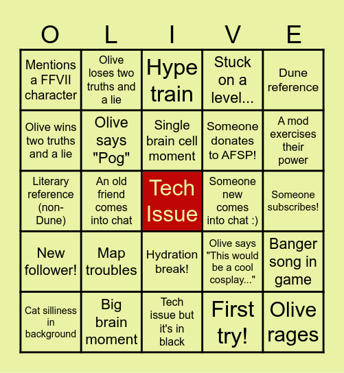 OLIVE BINGO for DBCCL '23! Bingo Card