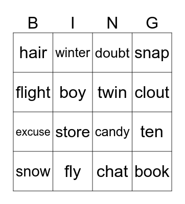 Rhymes Bingo Card