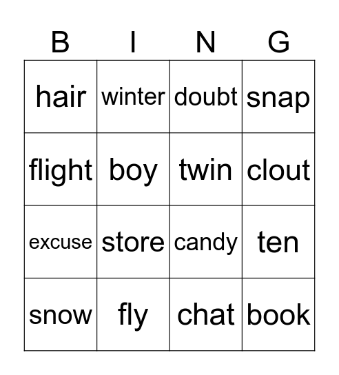 Rhymes Bingo Card