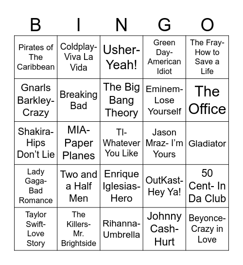 Radio Bingo Remember the 00's Bingo Card