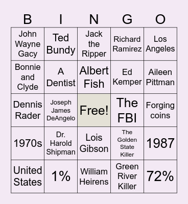 True Crime Bingo Card