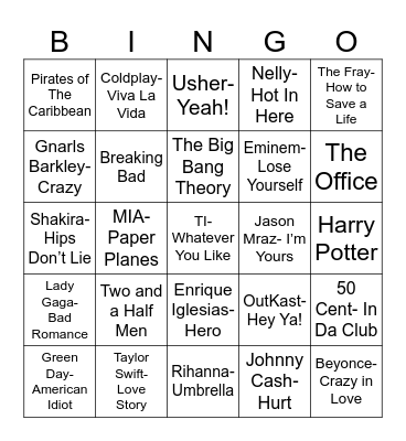 Radio Bingo Remember the 00's Bingo Card