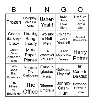 Radio Bingo Remember the 00's Bingo Card