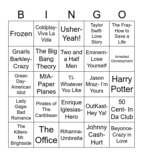 Radio Bingo Remember the 00's Bingo Card