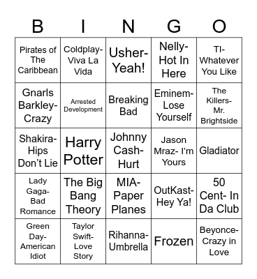 Radio Bingo Remember the 00's Bingo Card