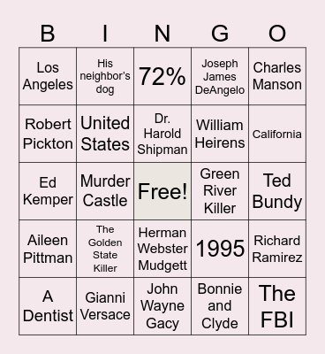 True Crime Bingo Card