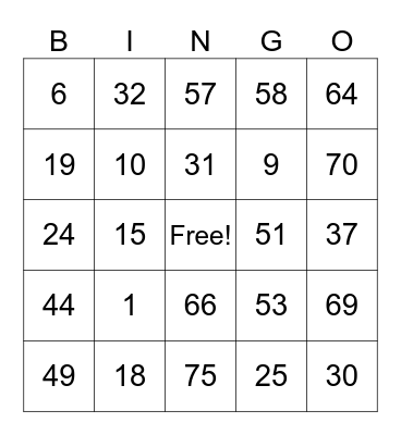 B-I-N-G-O C-A-R-D Bingo Card