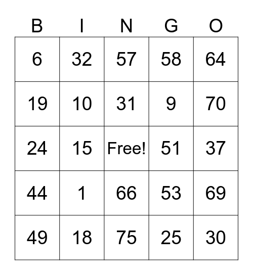 B-I-N-G-O C-A-R-D Bingo Card