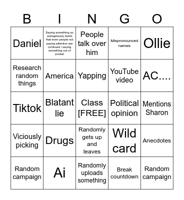 Johns Bingo Card