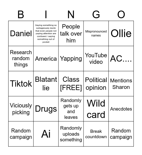 Johns Bingo Card